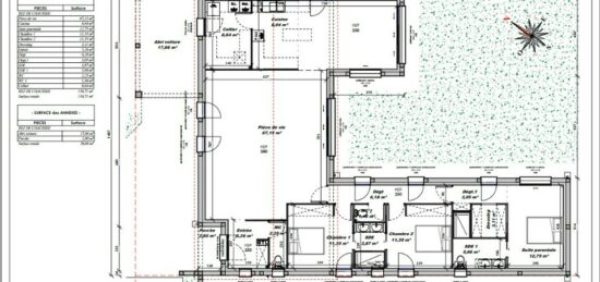 Plan de maison Surface terrain 150 m2 - 5 pièces - 3  chambres -  sans garage 