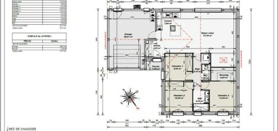 Plan de maison Surface terrain 90 m2 - 4 pièces - 3  chambres -  avec garage 