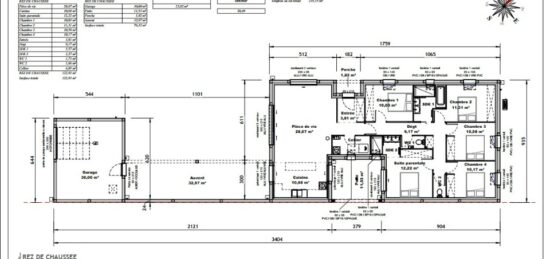 Plan de maison Surface terrain 120 m2 - 6 pièces - 5  chambres -  avec garage 