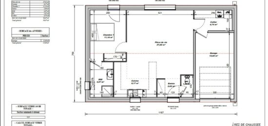 Plan de maison Surface terrain 50 m2 - 2 pièces - 1  chambre -  avec garage 
