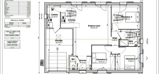 Plan de maison Surface terrain 80 m2 - 4 pièces - 3  chambres -  avec garage 