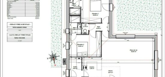 Plan de maison Surface terrain 80 m2 - 3 pièces - 2  chambres -  sans garage 