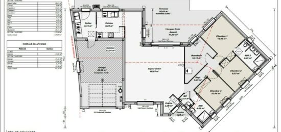 Plan de maison Surface terrain 120 m2 - 6 pièces - 3  chambres -  avec garage 