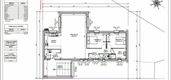 Plan de maison Surface terrain 80 m2 - 3 pièces - 2  chambres -  avec garage 