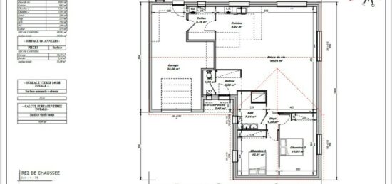 Plan de maison Surface terrain 100 m2 - 3 pièces - 2  chambres -  avec garage 