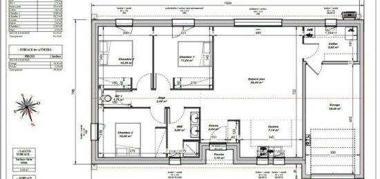 Plan de maison Surface terrain 80 m2 - 4 pièces - 3  chambres -  avec garage 