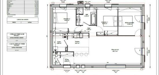 Plan de maison Surface terrain 80 m2 - 4 pièces - 3  chambres -  sans garage 