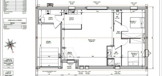 Plan de maison Surface terrain 80 m2 - 4 pièces - 2  chambres -  avec garage 