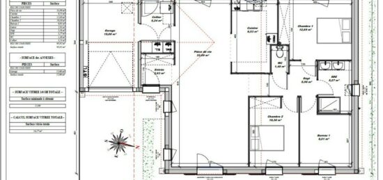 Plan de maison Surface terrain 90 m2 - 4 pièces - 3  chambres -  avec garage 