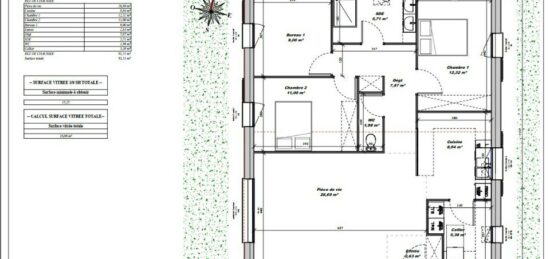 Plan de maison Surface terrain 90 m2 - 4 pièces - 2  chambres -  sans garage 