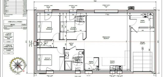 Plan de maison Surface terrain 90 m2 - 4 pièces - 3  chambres -  avec garage 