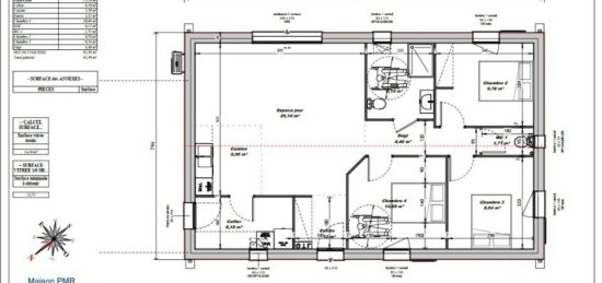 Plan de maison Surface terrain 80 m2 - 4 pièces - 3  chambres -  sans garage 
