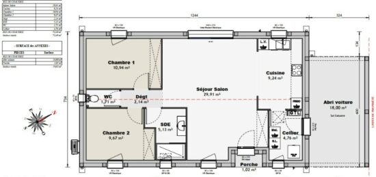Plan de maison Surface terrain 70 m2 - 3 pièces - 2  chambres -  sans garage 