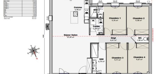 Plan de maison Surface terrain 100 m2 - 5 pièces - 4  chambres -  sans garage 