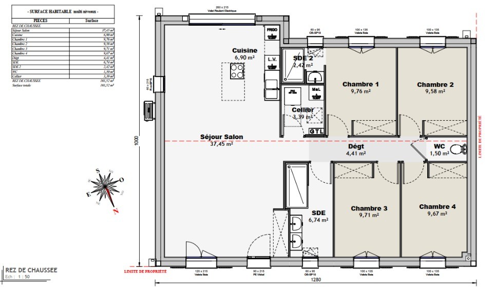 Plan de maison Surface terrain 100 m2 - 5 pièces - 4  chambres -  sans garage 