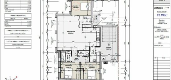 Plan de maison Surface terrain 90 m2 - 4 pièces - 3  chambres -  avec garage 