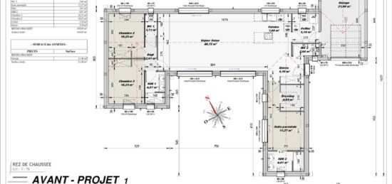 Plan de maison Surface terrain 100 m2 - 4 pièces - 3  chambres -  avec garage 