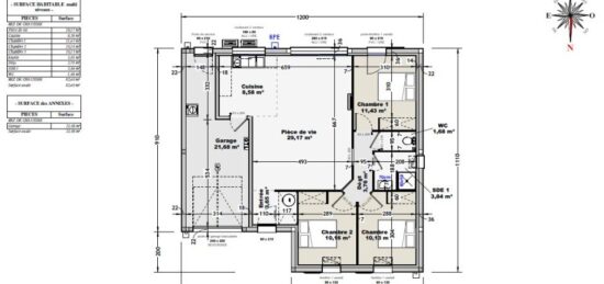 Plan de maison Surface terrain 82 m2 - 3 pièces - 3  chambres -  avec garage 